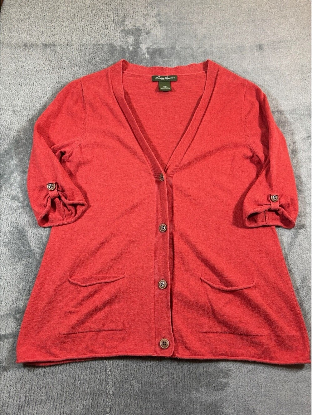 EDDIE BAUER Women’s Button Up Cardigan Sweater Medium Red Classic Cotton Layer